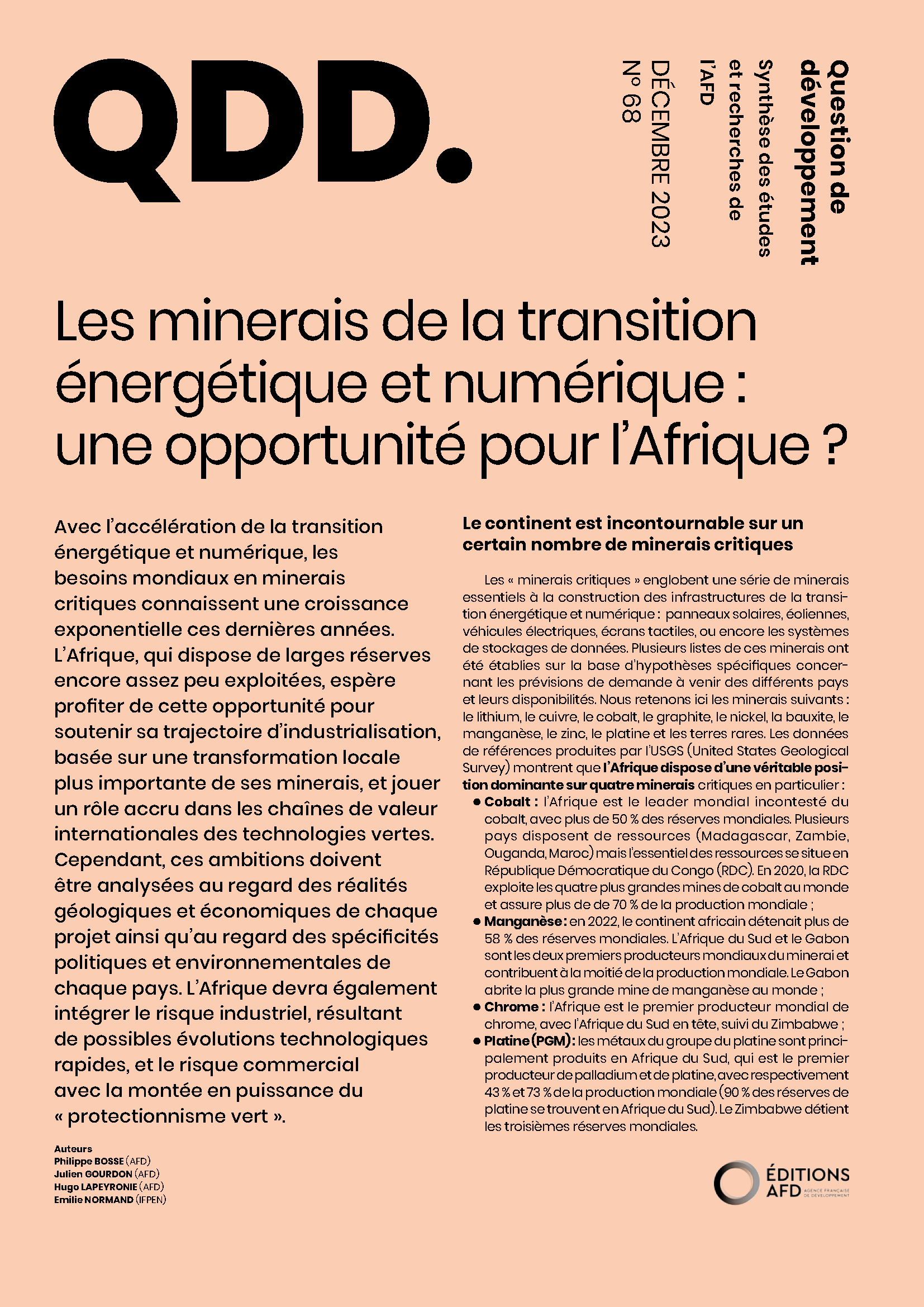 QDD 68 Les minerais de la transitionénergétique et numérique en Afrique