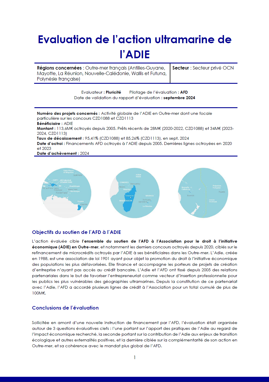 Evaluation de l’action ultramarine de l’ADIE, Outre-mer français