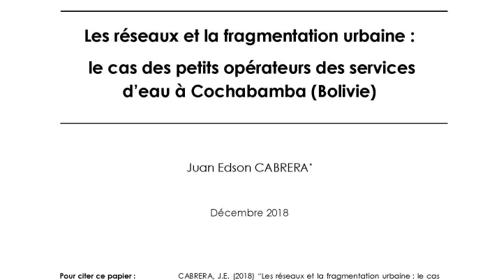 Réseaux d'eau et fragmentation urbaine-Bolivie-Cabrera_couv