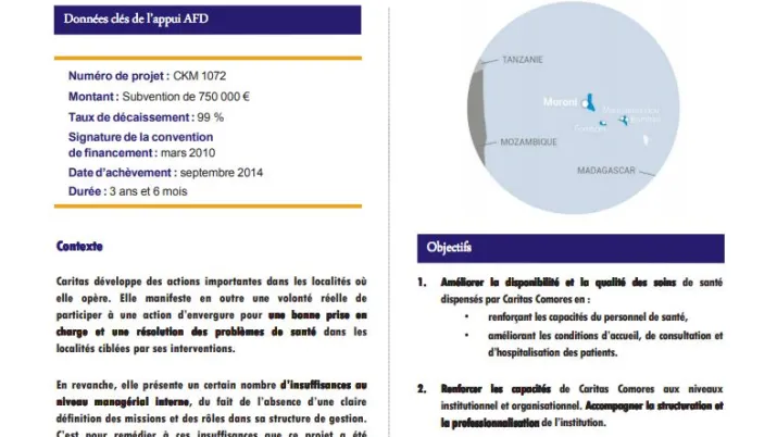 Résumé d'évaluation - Projet d’amélioration de l’offre de soins et de renforcement des capacités de Caritas Comores