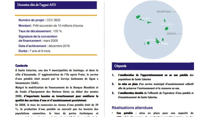 Résumé d'évaluation - Projet d’amélioration des services d’eau et d’assainissement de la municipalité de Santa Catarina