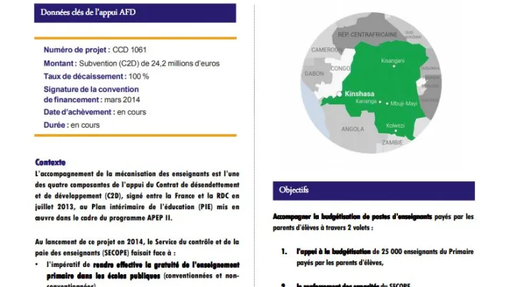 Résumé d'évaluation - Appui à l’enseignement primaire (APEP II) Composante « Mécanisation des enseignants », RDC