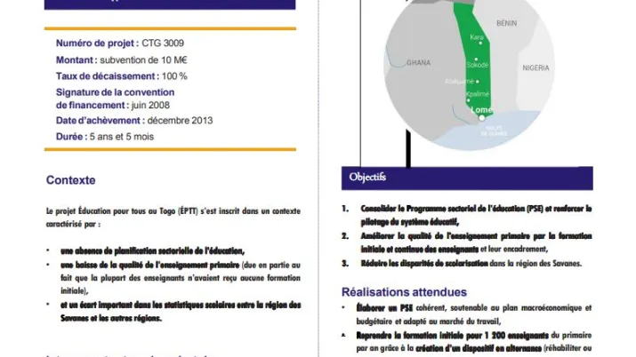 Résumé d'évaluation - Projet Éducation pour tous au Togo (ÉPTT)