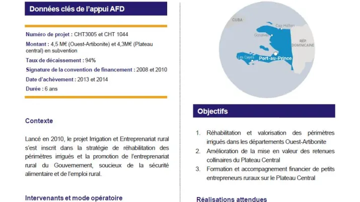 Résumé d'évaluation - Programme sectoriel irrigation et entrepreneuriat rural dans les régions Ouest, Artibonite et Plateau central, Haïti