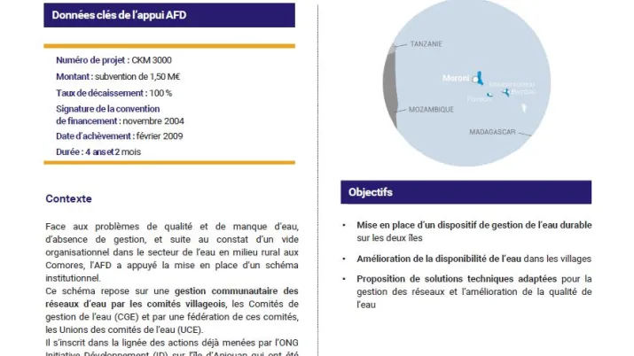 Résumé d'évaluation - Projet d’appui à la gestion de l’eau communautaire (PAGEC) à Anjouan et Mohéli, Comores