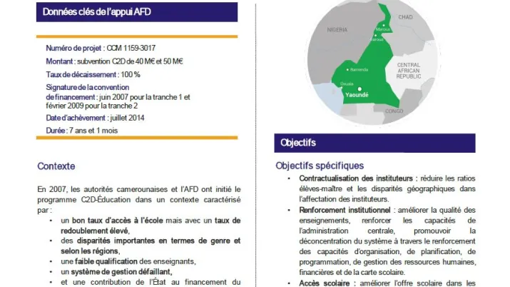 Résumé d'évaluation - Programme éducation de base - Contrat de désendettement et de développement (C2D) au Cameroun