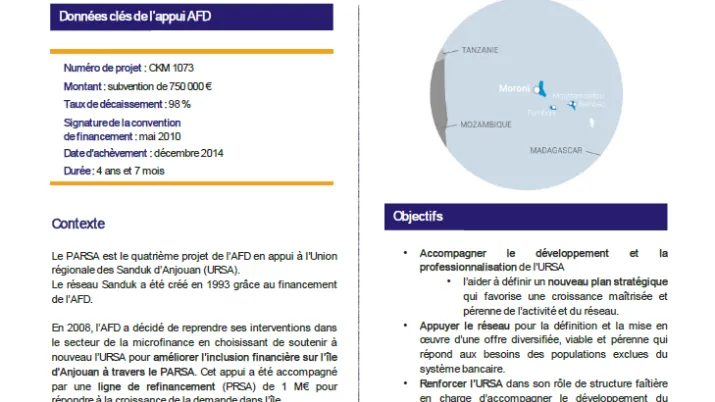 Résumé d'évaluation - Projet d’appui et de renforcement des Sanduk d’Anjouan (PARSA), Comores, CKM1073