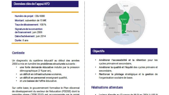 Résumé d'évaluation - Programme Éducation pour tous au Bénin (EPT 1), CBJ6000