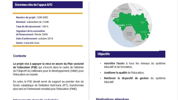 Résumé d'évaluation - Appui au programme sectoriel de l’éducation (PSE), Guinée