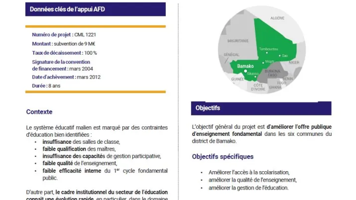 Résumé d'évaluation - Projet d’amélioration de l’offre d’enseignement fondamental au Mali (PAOEFM)