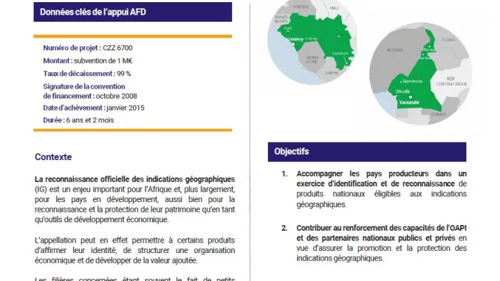 Résumé d'évaluation - Appui à la mise en place des indications géographiques dans les États membres de l’OAPI (PAMPIG)