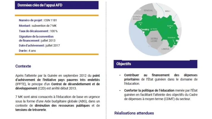 Résumé d'évaluation - Appui budgétaire à la Guinée affecté au secteur de l’éducation