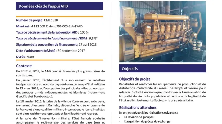 Résumé d'évaluation - Projet urgence électricité Mopti, Mali