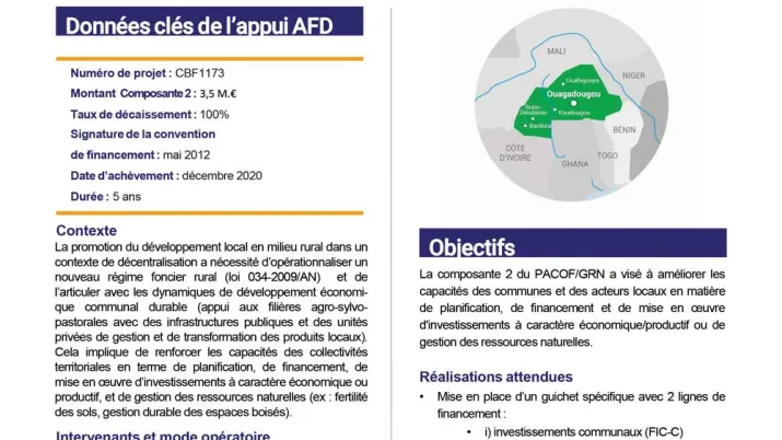 Résumé d'évaluation -Appui aux communes de l’Ouest en matière de gestion du foncier rural et des ressources naturelles (composante 2) CBF1173