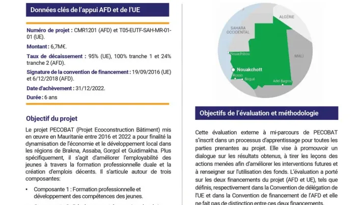 Résumé d'évaluation - Évaluation à mi-parcours du projet PECOBAT en Mauritanie CMR1201