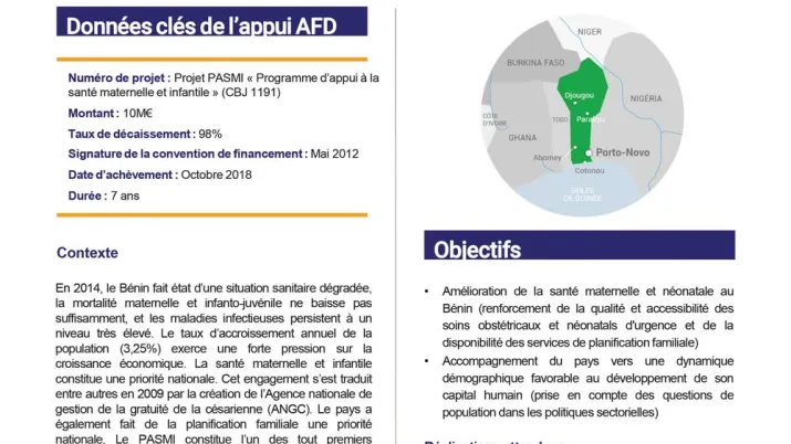 Résumé d'évaluation - Trois projets au Sénégal (PASME 1), Bénin (PASMI) et Centrafrique mis en œuvre dans le cadre de l’engagement Muskoka (CBJ1191-CCF1157-CSN1366)