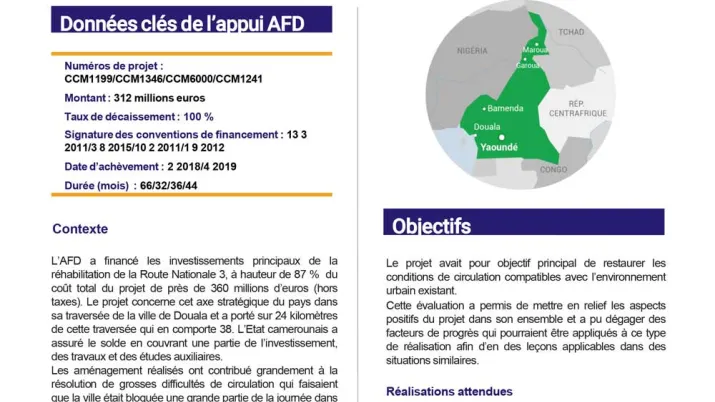 Résumé d'évaluation - Programme de réhabilitation de la RN3 à Douala CCM1199/CCM6000/CCM1241