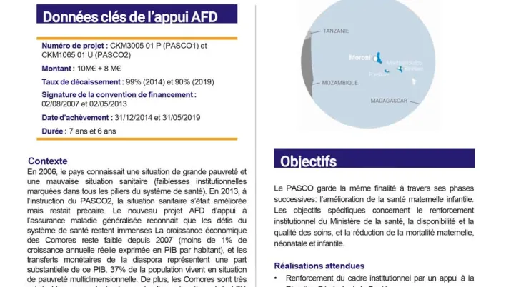 Résumé d'évaluation - Programmes d’appui au secteur de la santé aux Comores (PASCO1 et PASCO2) /CKM3005/CKM1065