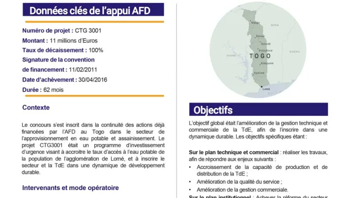 Résumé d'évaluation - Projet d’amélioration de l’alimentation en eau potable de la ville de Lomé (phase 1), Togo CTG3001