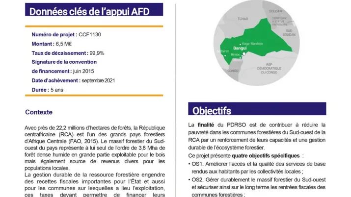Résumé d'évaluation- Projet de développement régional du Sud-Ouest (PDRSO), RCA CCF1130