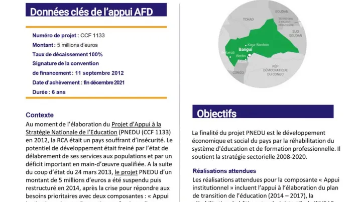 Résumé d'évaluation - Appui au processus de sortie de crise et de transition des secteurs de l'éducation de base et de la formation professionnelle CCF1133
