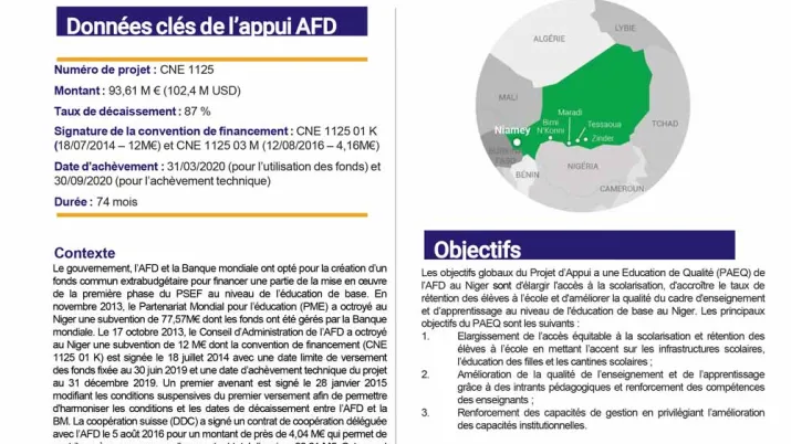 Résumé d'évaluation - Appui à une éducation de qualité (PAEQ) au Niger - CNE1125