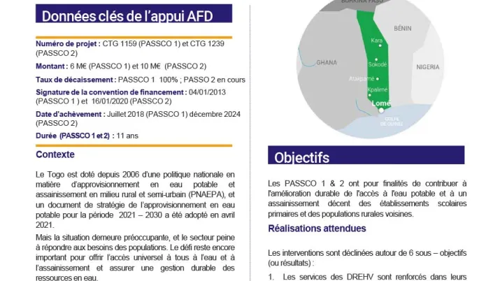PASSCO 1 et 2 - Projet d’amélioration des conditions sanitaires en milieu scolaire et rural, Togo