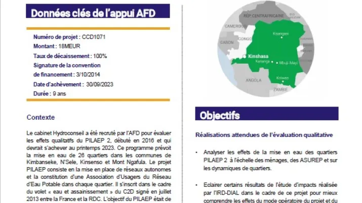 Evaluation qualitative du projet d’amélioration des conditions d’assainissement et d’accès à l’eau dans 26 quartiers périphériques de Kinshasa