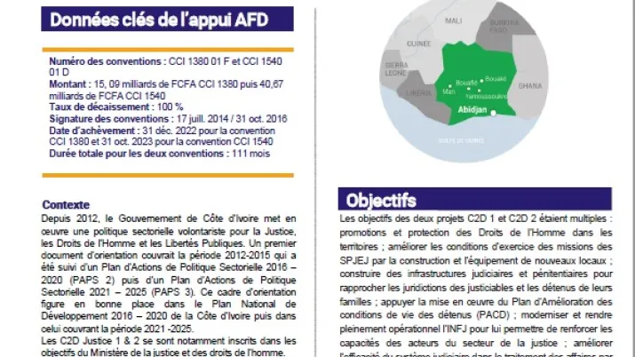 Evaluation de l’ensemble des actions inscrites dans le cadre du projet C2D 1 et 2 Justice, République de Côte d’Ivoire