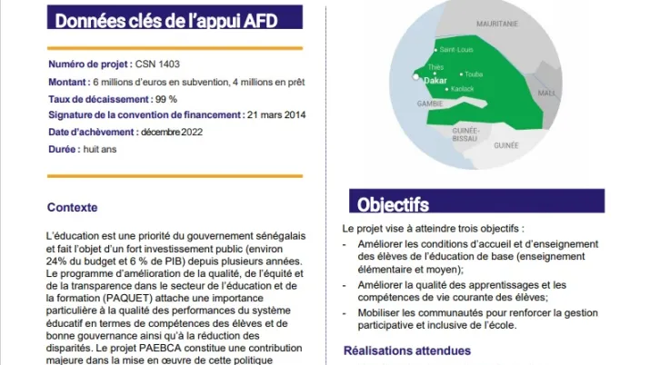 Evaluation finale du Projet d’Amélioration de l’Éducation de base en Casamance (PAEBCA), Sénégal