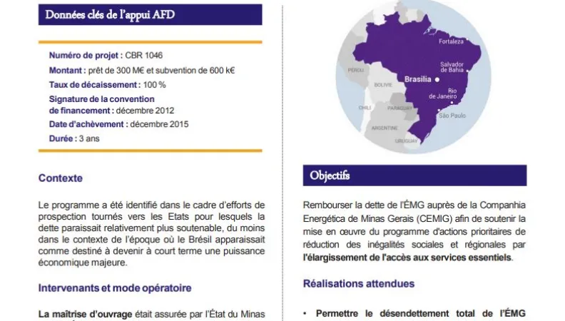 Résumé d'évaluation - Programme d’appui aux investissements en infrastructures de services essentiels dans l’État du Minas Gerais