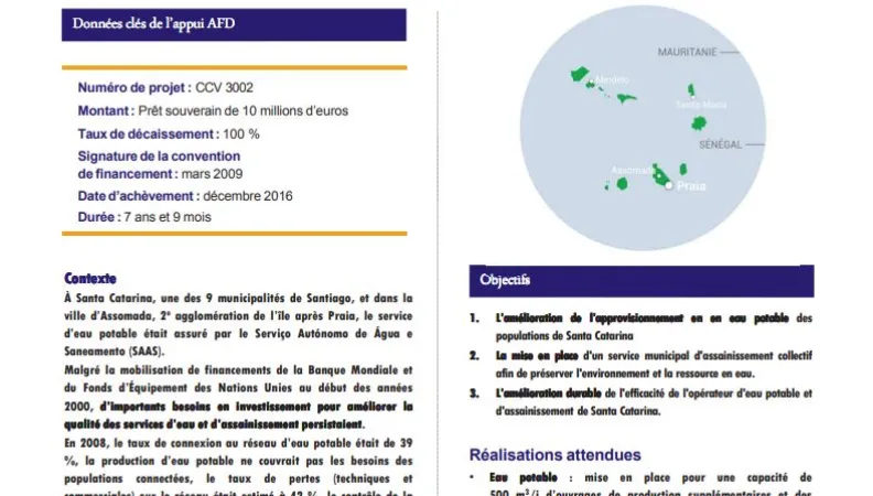 Résumé d'évaluation - Projet d’amélioration des services d’eau et d’assainissement de la municipalité de Santa Catarina