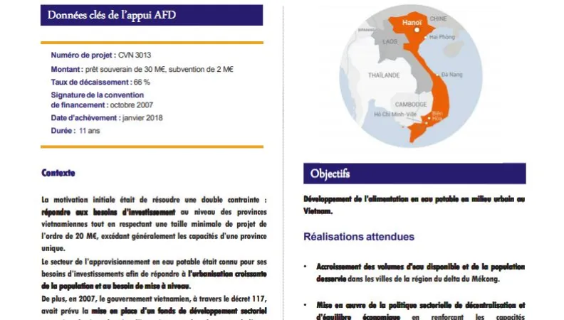 Résumé d'évaluation - Programme de renforcement de l’adduction en eau potable dans le delta du Mékong