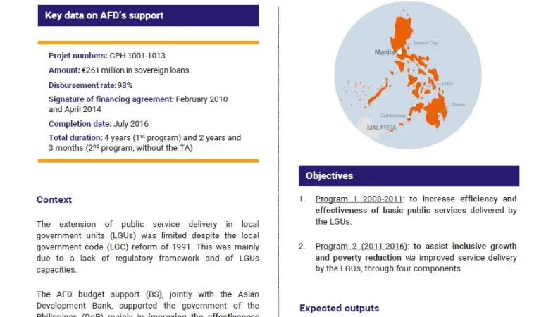 Evaluation Summary - Budget support operation for decentralization in the Philippines