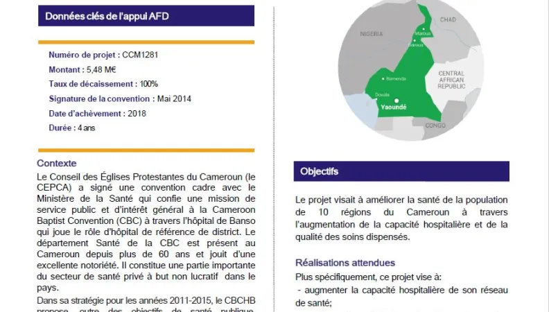 Résumé d'évaluation - Cameroon Baptist Convention (CBC) Evaluation d’une grappe de projets d’investissements hospitaliers privés à but non lucratif