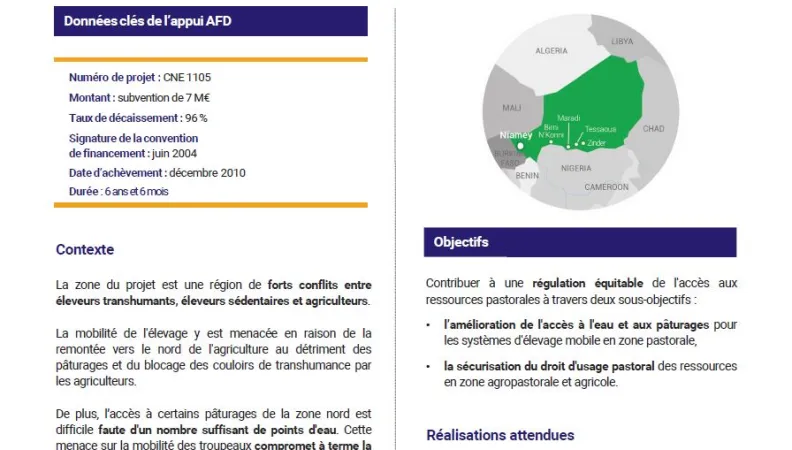 Résumé d'évaluation - Projet de sécurisation des systèmes pastoraux (PSSP) dans la région de Zinder, Niger