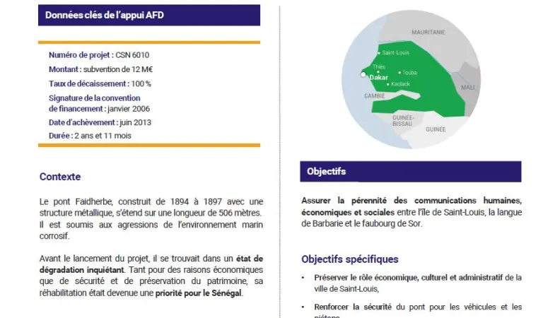 Résumé d'évaluation - Réhabilitation du pont Faidherbe de Saint-Louis, Sénégal