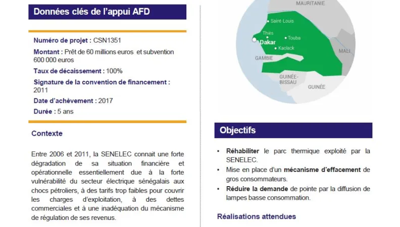 Résumé d'évaluation - Contribution au plan de redressement du secteur de l’électricité au Sénégal