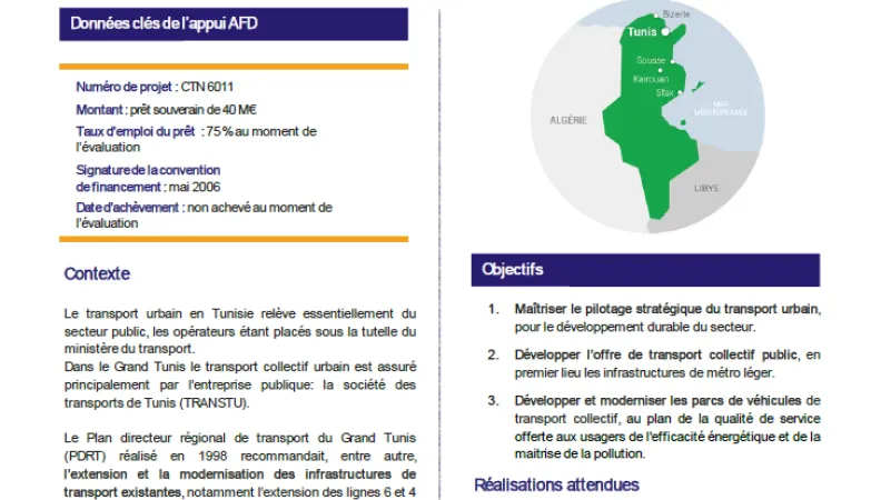 Résumé d'évaluation - Projet de modernisation des infrastructures du métro léger de Tunis CTN6011