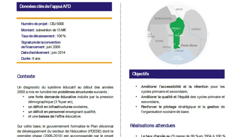 Résumé d'évaluation - Programme Éducation pour tous au Bénin (EPT 1), CBJ6000
