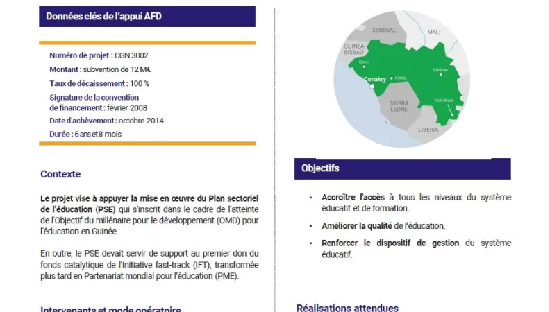 Résumé d'évaluation - Appui au programme sectoriel de l’éducation (PSE), Guinée