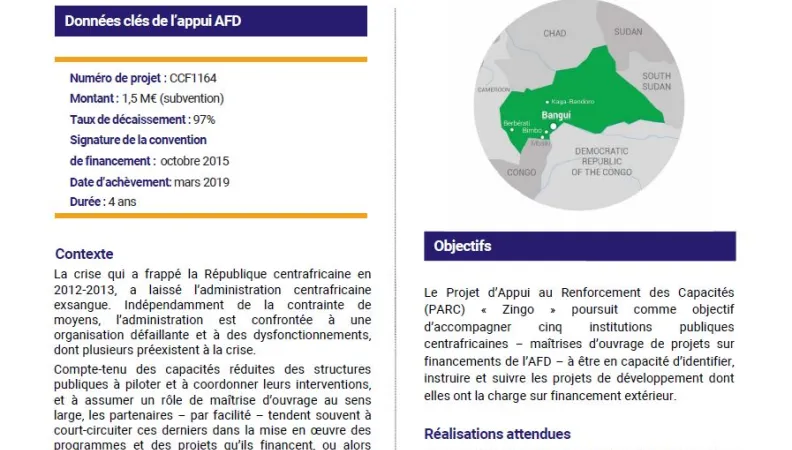 Programme d’appui au renforcement des capacités des maîtrises d’ouvrage en RCA (« PARC-Zingo »)