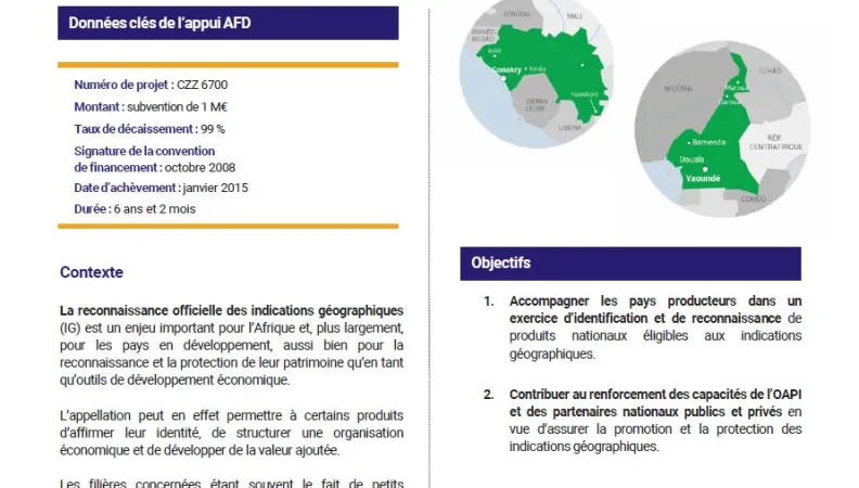 Résumé d'évaluation - Appui à la mise en place des indications géographiques dans les États membres de l’OAPI (PAMPIG)