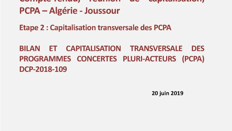 Couv Compte-rendu, réunion de capitalisation, PCPA – Algérie - Joussour