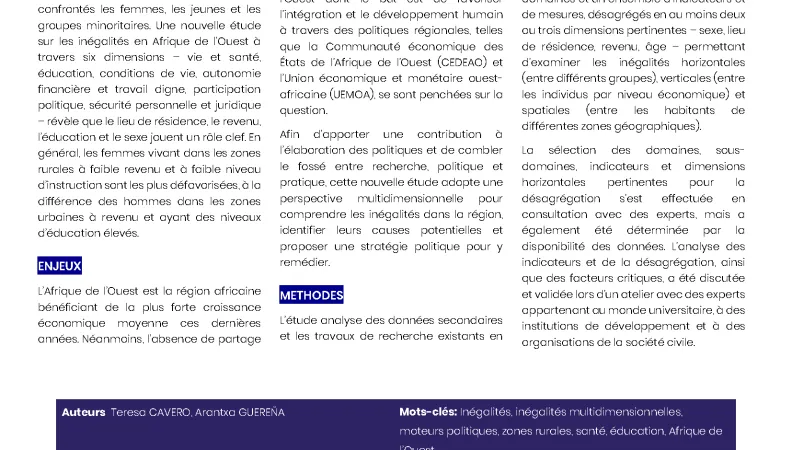 Dialogues de plotiques publiques sur les stratégies de réduction des inégalités en Afrique de l'Ouest