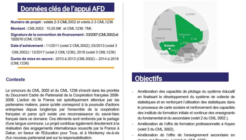 Résumé d'évaluation - Concours de l'AFD PISE II et PISE III au Mali