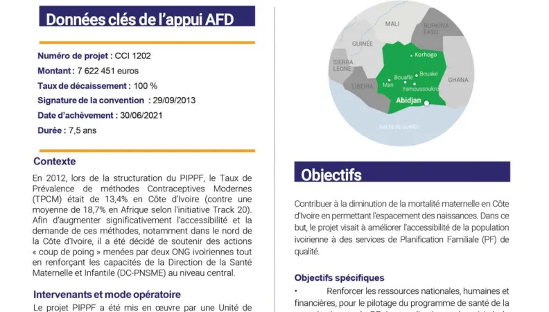 Résumé d'évaluation - Projet d’Intensification de la Politique de Planification Familiale - PIPPF, Côté d'Ivoire