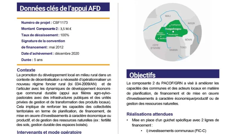 Résumé d'évaluation -Appui aux communes de l’Ouest en matière de gestion du foncier rural et des ressources naturelles (composante 2) CBF1173