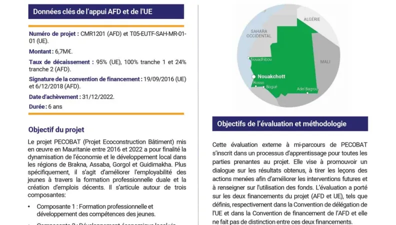 Résumé d'évaluation - Évaluation à mi-parcours du projet PECOBAT en Mauritanie CMR1201