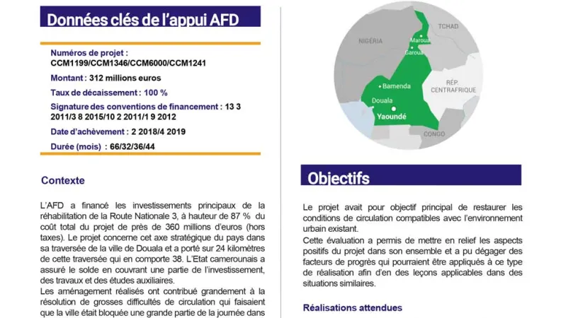 Résumé d'évaluation - Programme de réhabilitation de la RN3 à Douala CCM1199/CCM6000/CCM1241